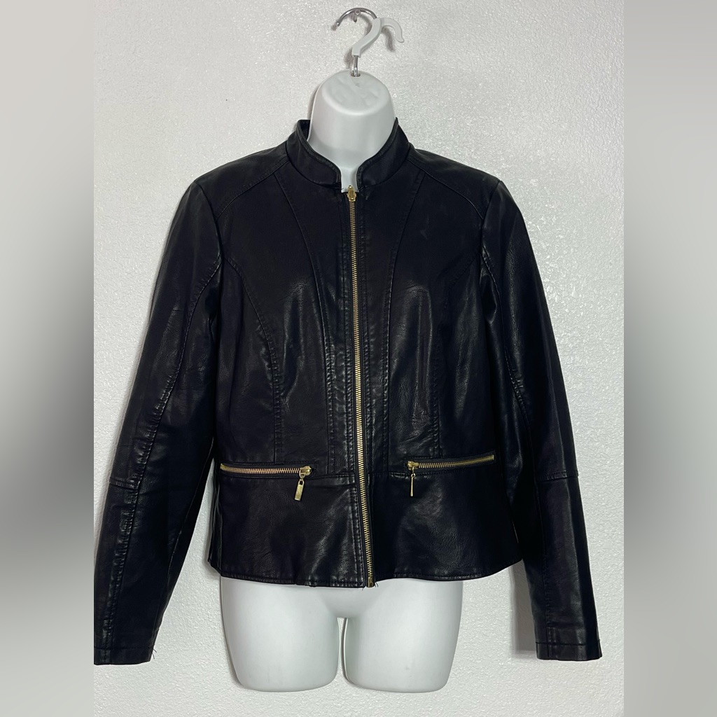 Baccini Black And Gold Leather Jacket With Modern Design